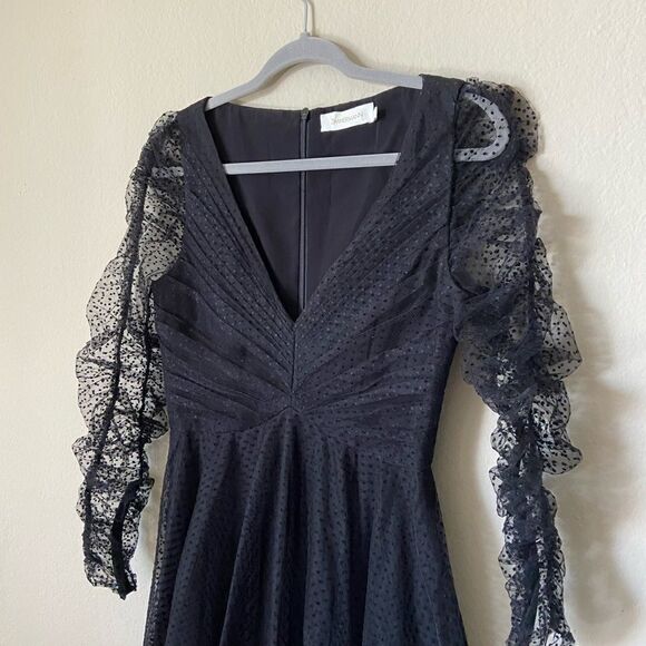Zimmermann Charm Midi Black Dress Pleated Polka Dot Flocked Tulle Size S/M - Picture 9 of 12